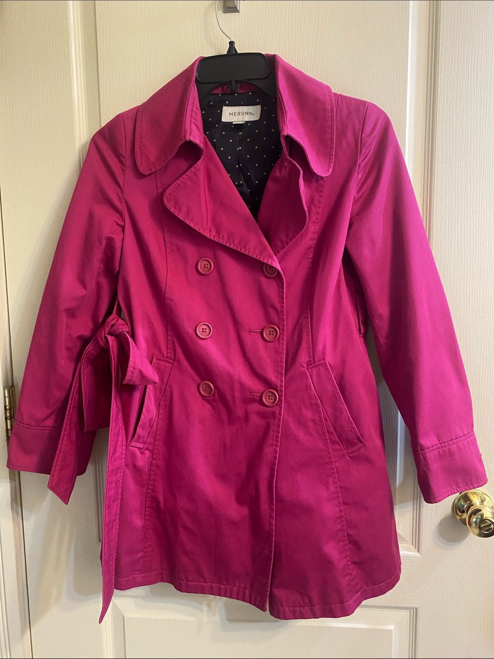 Merona Bright Magenta Double-Breasted Trench Coat with Waist Tie